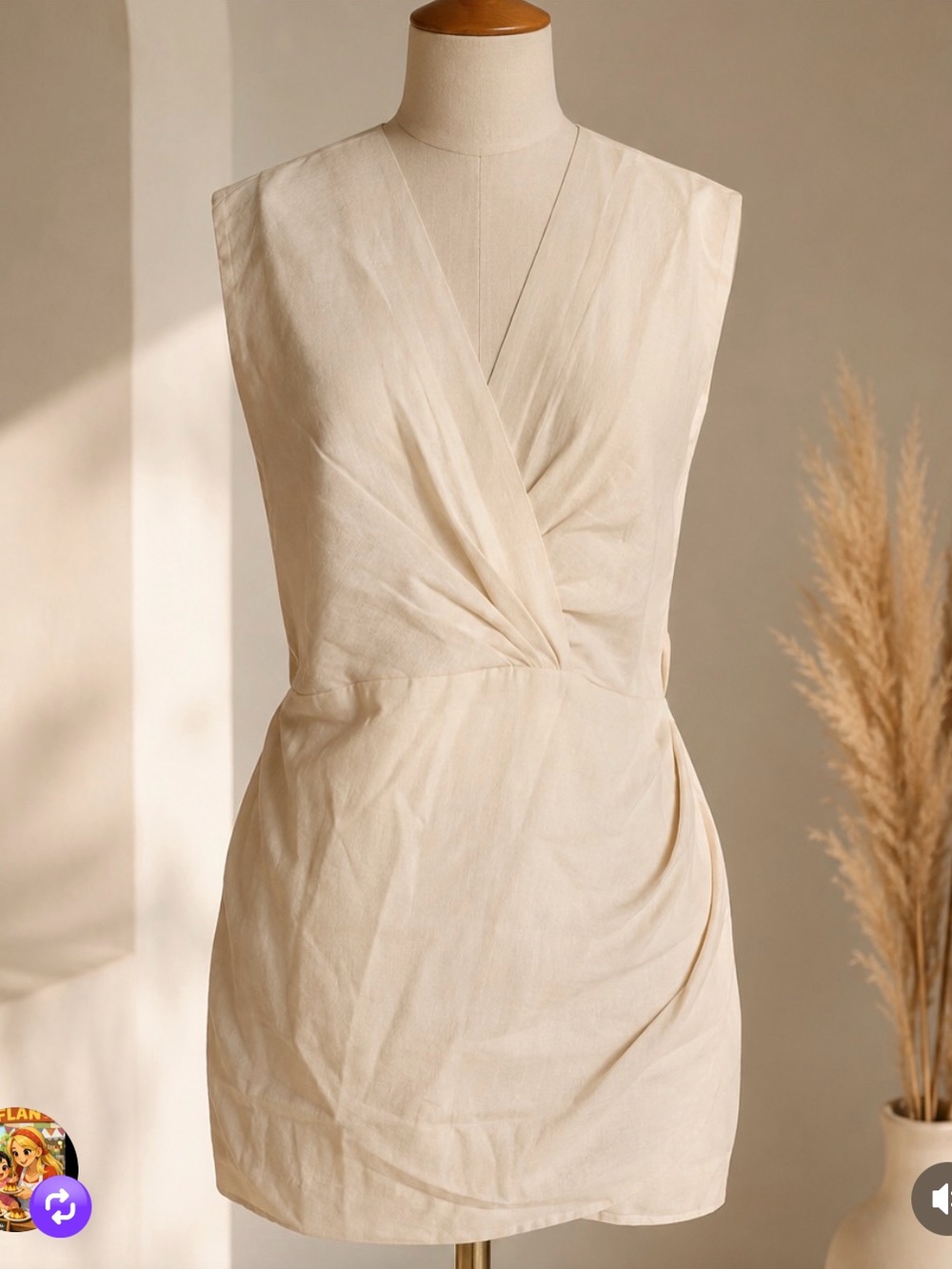 Mango Cream Wrap-Style Sleeveless Mini Dress